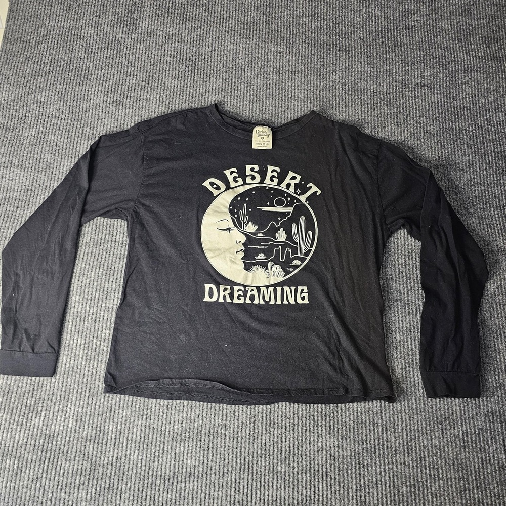 Desert Dreaming Shirt Womens Large Black Festival Graphic Long Sleeve Tee